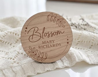 Baby Name Announcement - Wooden Sign with Personalised, New Baby Arrival Plaque, Social Media Reveal | Photography Prop