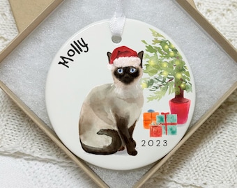Siamese Cat Christmas Bauble, Siamese Cat Breed Decoration, Personalised with Cat Name