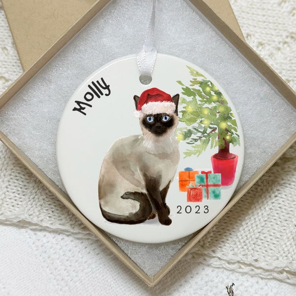 Siamese Cat Christmas Bauble, Siamese Cat Breed Decoration, Personalised with Cat Name