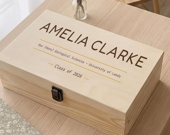 Graduation Gift Memory Box | Personalised Wooden Keepsake Box for Certificates & Photos, Class of  University Graduate Gift