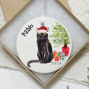 Bombay Cat Christmas Bauble, Black Bombay Cat Breed Decoration, Personalised with Cat Name