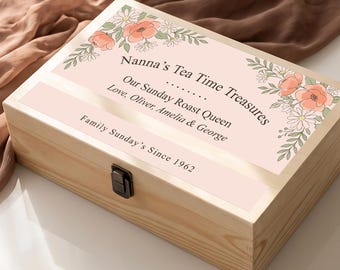 Nanna Gift | Personalised Nan Memory Box, Wooden Keepsake Box from Grandchildren, Family Traditions