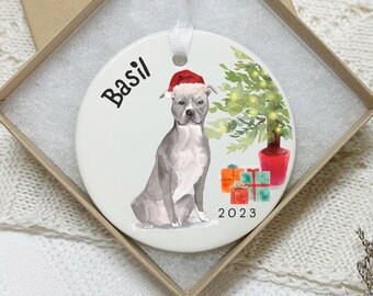 Staffordshire Bull Terrier Dog Bauble, Personalised Christmas Dog Decoration for Staffie / Staffy, Various Colour Options