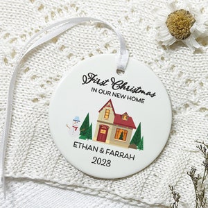 First Christmas in New Home Ceramic Bauble, Personalised Xmas Tree Ornament, Christmas Home 2023 Decoration