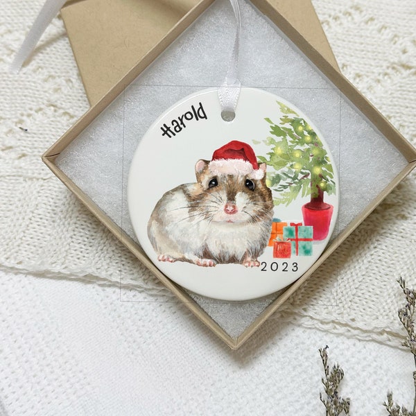 Hamster Christmas Bauble, Pet Hamster Print Decoration, Personalised with Name, Various Colours