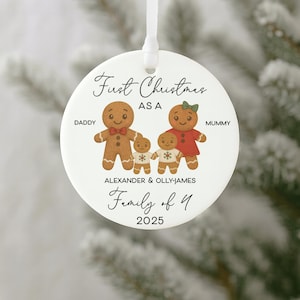 First Christmas as a Family, Personalized Gingerbread Christmas Bauble, Family of 3 Ornament, First Xmas Decoration