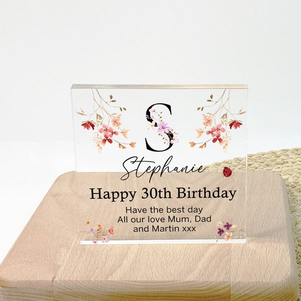 30th Birthday Plaque, 30th Birthday Gift for Her, Birthday Keepsake for Friends Women, Clear Acrylic Plaque