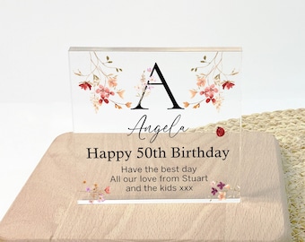 50th Birthday Plaque, 50th Birthday Gift for Her, Birthday Keepsake for Friends Women, Clear Acrylic Plaque