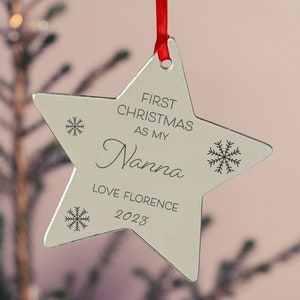 Grandma's First Christmas, Personalised Xmas Bauble Gift for Nanna, Engraved Bauble for 1st Christmas as Grandma 2023