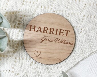 Baby Name Announcement, Hello My Name Is, Engraved Baby Name Plaque, Social Media Photo Prop Disc, Baby Arrival Sign