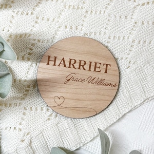 Baby Name Announcement, Hello My Name Is, Engraved Baby Name Plaque, Social Media Photo Prop Disc, Baby Arrival Sign