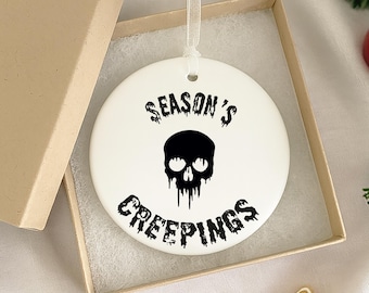 Seasons Creepings Ornament: Scary Horror Bauble, For Christmas Tree, Halloween Style Decoration, Skeleton Print