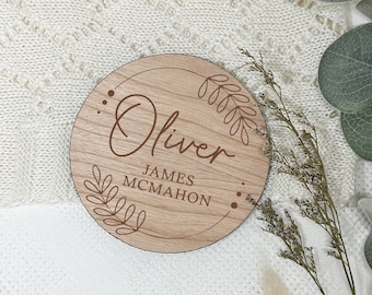 Baby Name Announcement - Wooden Sign with Personalised, New Baby Arrival Plaque, Social Media Reveal | Photography Prop