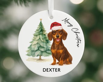 Personalised Dachshund Christmas Tree Ornament – Custom Sausage Dog Bauble with Coat Colour Options