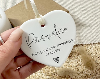 Personalised With Own Message Hanging Heart Gift. Custom Text Gift Ceramic Heart Ornament. Birthday Gifts for Her. Hanging Plaque Decoration