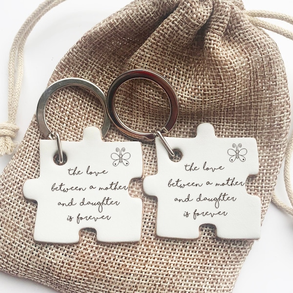 Mum & Daughter Keyring Set, Pair of Leather Keyrings, Mother's Day Gift Idea, Mother and Daughter Keychain, Mummy Daughter Matching Gift