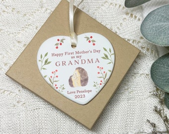 First Mothers Day Grandma Gift, Personalised Mother's Day Ceramic Heart With Giftbox for New Grandma, Granny, Gran