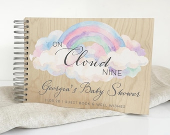Pastel Rainbow Cloud Nine Baby Shower | Personalised Guest Book, Well Wishes for Baby