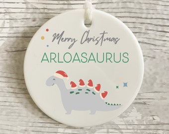 Kids Christmas Bauble, Dinosaur Xmas Decoration for Children, Personalised Little Boy's Christmas Tree Bauble