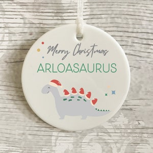 Kids Christmas Bauble, Dinosaur Xmas Decoration for Children, Personalised Little Boy's Christmas Tree Bauble