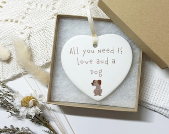 Ceramic Dog Heart Plaque: Hanging Gift for Dog Lover
