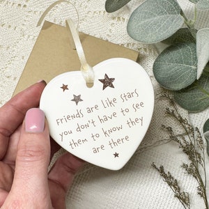 Friends Are Like Stars, Friendship Gift, Keepsake Gift, Letterbox Gift, Gift For Her, Ceramic Hanging Heart Plaque