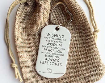 Engraved Leather Keyring, Positive Mantra, Mindfulness and Wellbeing Gift- Mental Health Birthday Gift, Friendship Affirmation Gift for Her