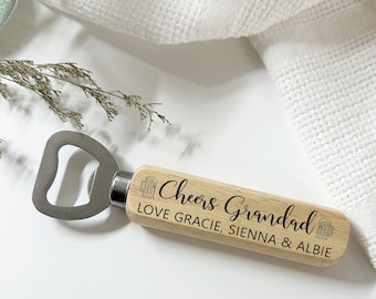 Grandad Bottle Opener Gift, Personalised Beer Bottle Opener, Engraved Wooden Handle, Grandads Birthday 50th 60th 70th 80th