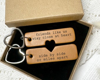 Friendship Keyring Pair, Engraved Leather Keychain Set, Best Friend Gift, Travel, Housewarming, Moving Keepsake, Gift for Her, Travelling