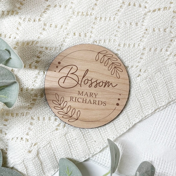 Baby Name Announcement - Wooden Sign with Personalised, New Baby Arrival Plaque, Social Media Reveal | Photography Prop