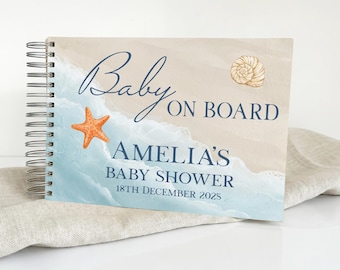 Coastal Beach Baby Shower Guest Book | Personalised Baby on Board, Pregnancy Album
