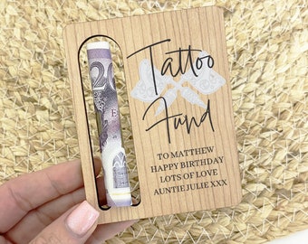 Tattoo Fund Money Wallet Gift, Personalized Wooden Money Holder
