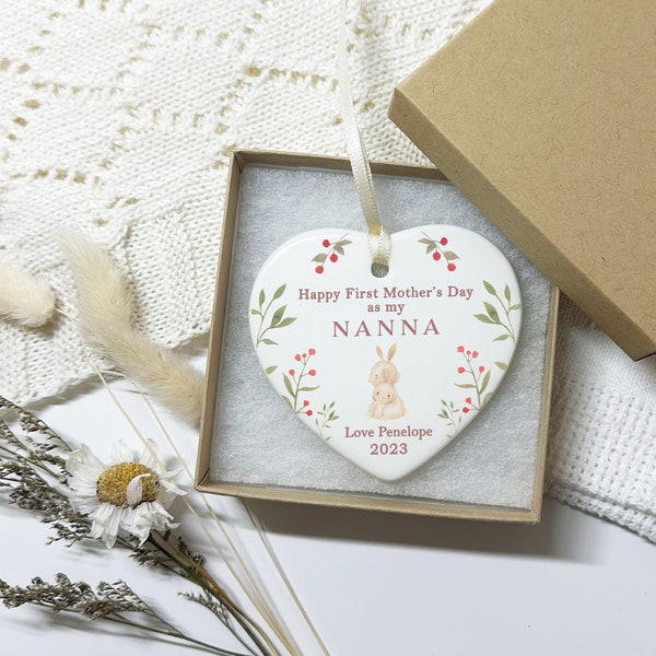 First Mothers Day Nanna Gift, Personalised Mother's Day Ceramic Heart With Giftbox for New Nanna, Nanny, Nan