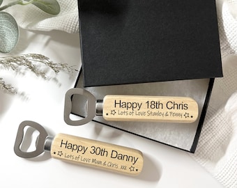 Wooden Bottle Opener Birthday Gift Idea - 18th 21st 30th 40th 50th 60th etc - Birthday for Him Dad Boyfriend