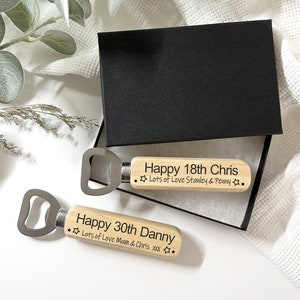 Wooden Bottle Opener Birthday Gift Idea - 18th 21st 30th 40th 50th 60th etc - Birthday for Him Dad Boyfriend