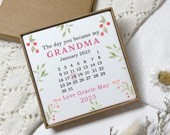 Mothers Day Grandma Gift, Personalised The Day You Became My Grandma, Ceramic Coaster for Gran, Granny, Grandma, Nanny, Mummy, Mum