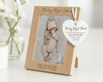 New Baby Photo Frame: Engraved Wooden Personalised Frame