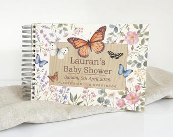 Personalised Vintage Butterfly Baby Shower | Wooden Guest Book Photo Album