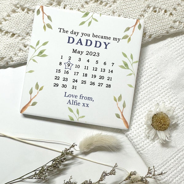 Daddy Coaster Gift, Personalised The Day You Became My Daddy, Father's Day, Birthday Ceramic Coaster for New Dad, Daddy, Papa