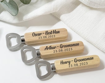 Wooden Bottle Opener - Engraved Groomsman, Usher, Best Man, Father of the Bride, Wedding Party Gift, Personalised Name, Role, Date