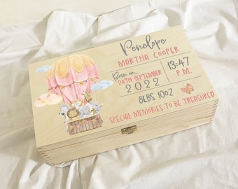 Baby Memory Box, Personalised Keepsake Box for Newborn Baby, Baby Girl Name Weight Gift, Wooden Box
