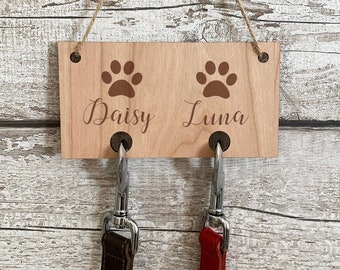 Personalised Dog Lead Holder - Engraved Wooden Leash Hook for Dog Collar - Personalized Gift for Dog Lover Home Decor - Ready to Hang