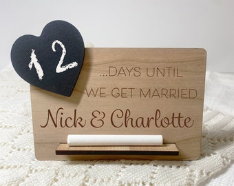 Wedding Countdown Plaque, Personalised Engagement Gift, Days Weeks Until Mr & Mrs, Wooden Chalk Countdown