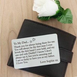 Personalised Sentimental Birthday Gift for Dad Father, Engraved Wallet Insert - Gift For Him - Love Gift, Leather Wallet Card from Daughter