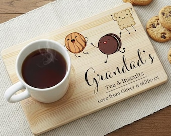 Grandad's Tea & Biscuits Tray, Personalised Serving Board, Wooden Drink Tray, Gift for Granddad, Grandpa