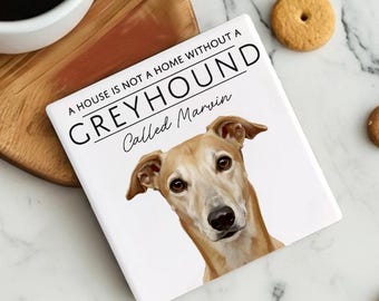 Greyhound Dog Coaster: Personalised Dog Gift, Whippet Lurcher Breed, Coat Colour Choices