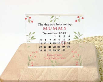First Mothers Day Mummy or Grandma Gift, Personalised The Day You Became My Mum, Clear Plaque for Granny, Nanny, Nan Grandma Birthday Gift