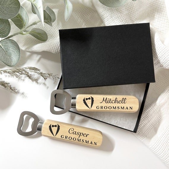 Personalized Wooden Bottle Opener, Engraved Groomsmen Gift