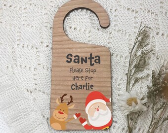 Personalised Santa Stop Here, Christmas, Bedroom Door Hangers, Santa and Rudolph