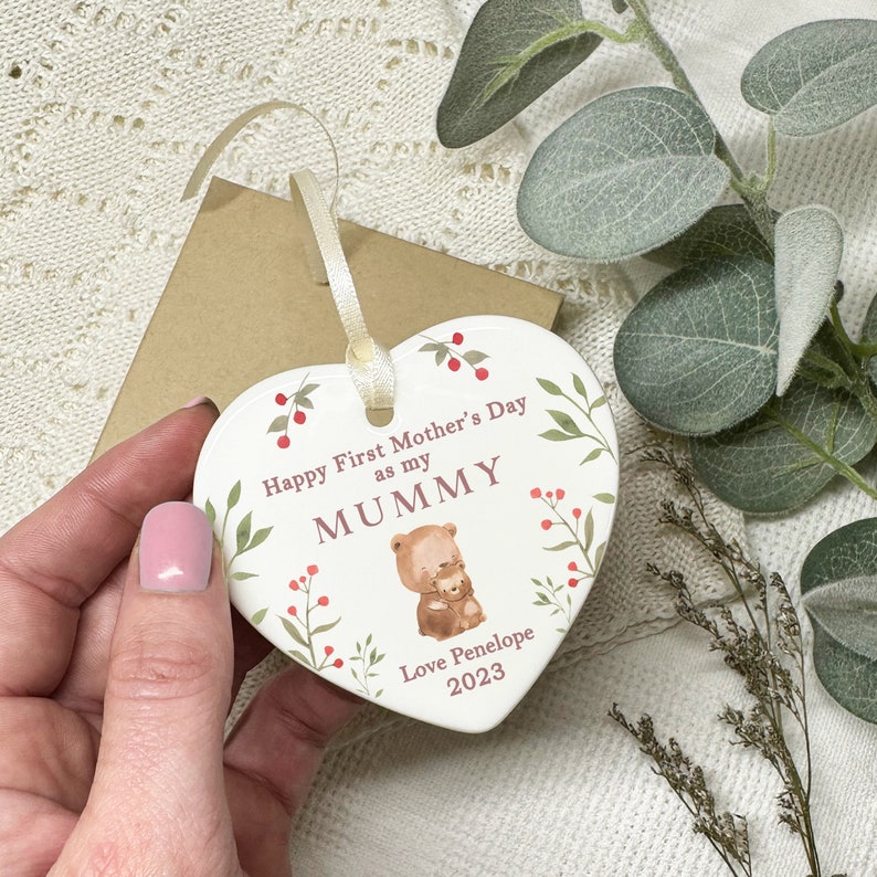 First Mothers Day Mummy Gift, Personalised Mother's Day Ceramic Heart With Giftbox for New Mum, Mummy, Mam, Mom, Mama, New Mummy Keepsake image 1